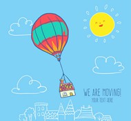 热气球和太阳插画矢量图片