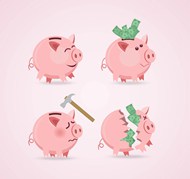 粉色猪存钱罐矢量图片