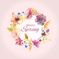 春季水彩手绘花边矢量图片