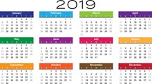 2019年全年日历表图片素材