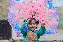 打伞玩的小女孩的高清图片