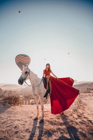 马背上的红色长裙美女高清图片