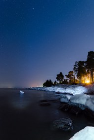唯美冬季海岸冰川星空高清图片