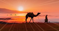 黄昏沙漠骆驼僧侣精美图片