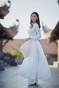 越南白色奥黛裙美女精美图片