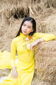 越南黄色奥黛旗袍美女摄影高清图片