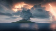 电闪雷鸣海上火山岛图片