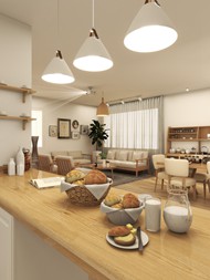 客厅餐厅厨房一体式设计高清图片