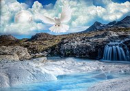蓝天白鸽高山冰川河流图片下载