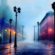 凌晨雾气朦胧城市街景图片下载