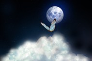 蓝色星空月亮蝴蝶精美图片