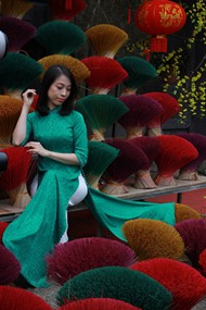 越南绿色奥黛旗袍美女图片大全