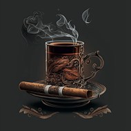 一杯热茶一根雪茄卡通插画图片