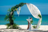 蓝色大海沙滩婚礼拱门图片大全