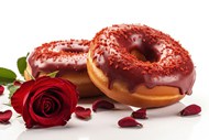 红色玫瑰花和巧克力甜甜圈图片下载