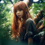 绿色丛林风日本美女精美图片