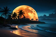 热带海边椰子树月色精美图片