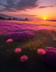 日暮黄昏紫色花海唯美意境高清图片