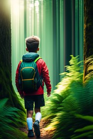 绿色森林小男孩背包旅行冒险图片下载