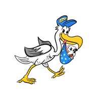 鹳鸟叼着小狗可爱卡通插画图片下载