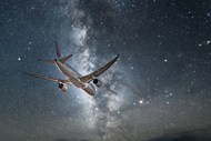 夜晚星空飞机写真高清图片