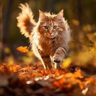 秋天树林可爱猫咪宠物摄影图片