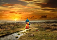 日暮黄昏荒野消防栓概念写真高清图片