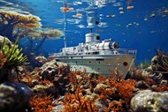 五彩斑斓海底世界潜水艇写真图片
