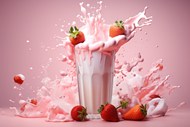 一杯牛奶草莓飞溅动感写真精美图片
