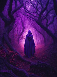 万圣节紫色魔法森林女巫背影图片大全
