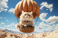坐在热气球上旅行的可爱小猫精美图片