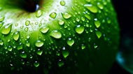 沾满水滴的绿色苹果微距写真高清图片