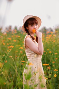 橙色金盏菊花海美女摄影写真图片大全