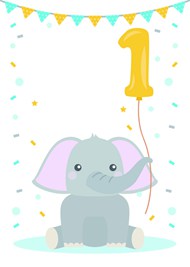 可爱卡通小象周岁生日插画高清图片