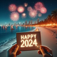 庆祝2024年海边烟花夜景图片大全