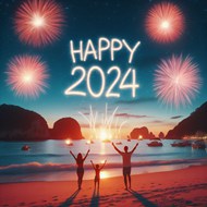 2024新年快乐海边跨年插画精美图片