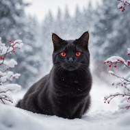 冬季雪地唯美意境黑猫摄影精美图片