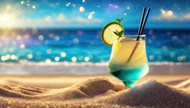 唯美海边沙滩夏日果汁饮料写真图片