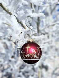 冬天积雪树枝挂着的圣诞球精美图片