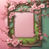 唯美粉色樱花藤条相框图片