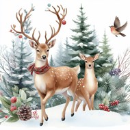 冬季唯美驯鹿卡通插画设计图片