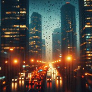 下雨天城市高楼建筑夜景写真高清图片