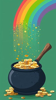 七色彩虹钱罐子卡通插画设计高清图片