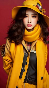 亚洲时尚橘黄色风格穿搭美女摄影精美图片