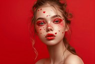 欧美红色彩妆艺术少女人像摄影高清图片