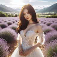 紫色浪漫薰衣草花海美女婚纱写真精美图片