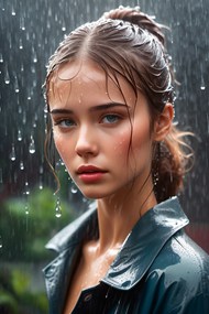 下雨天淋着大雨的美女精美图片