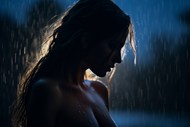 夜色中淋雨的美女剪影图片大全