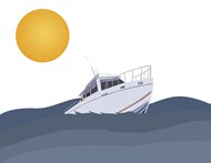 扁平风格大海烈日轮船卡通高清图片