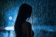 站在雨中伤感美女背影精美图片